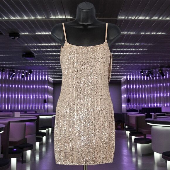 New Privy Casino Dress Glam Mesh Sequin Size Small $89 Back Drape Soft Pink - Picture 1 of 8